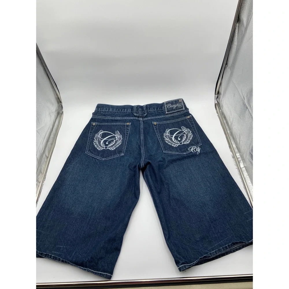 Coogi Jean Shorts Blue Baggy Denim Embroidered Y2K Hip Hop W36 Streetwear